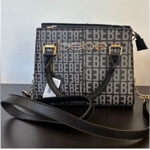 👜 BEBE Monogram Black & Gold Crossbody Bag W/ handles, detachable shoulder strap